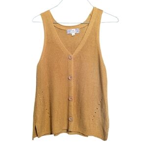 Pink Republic Chunky Knit Acrylic Sleeveless Sweater Button Down Mustard M